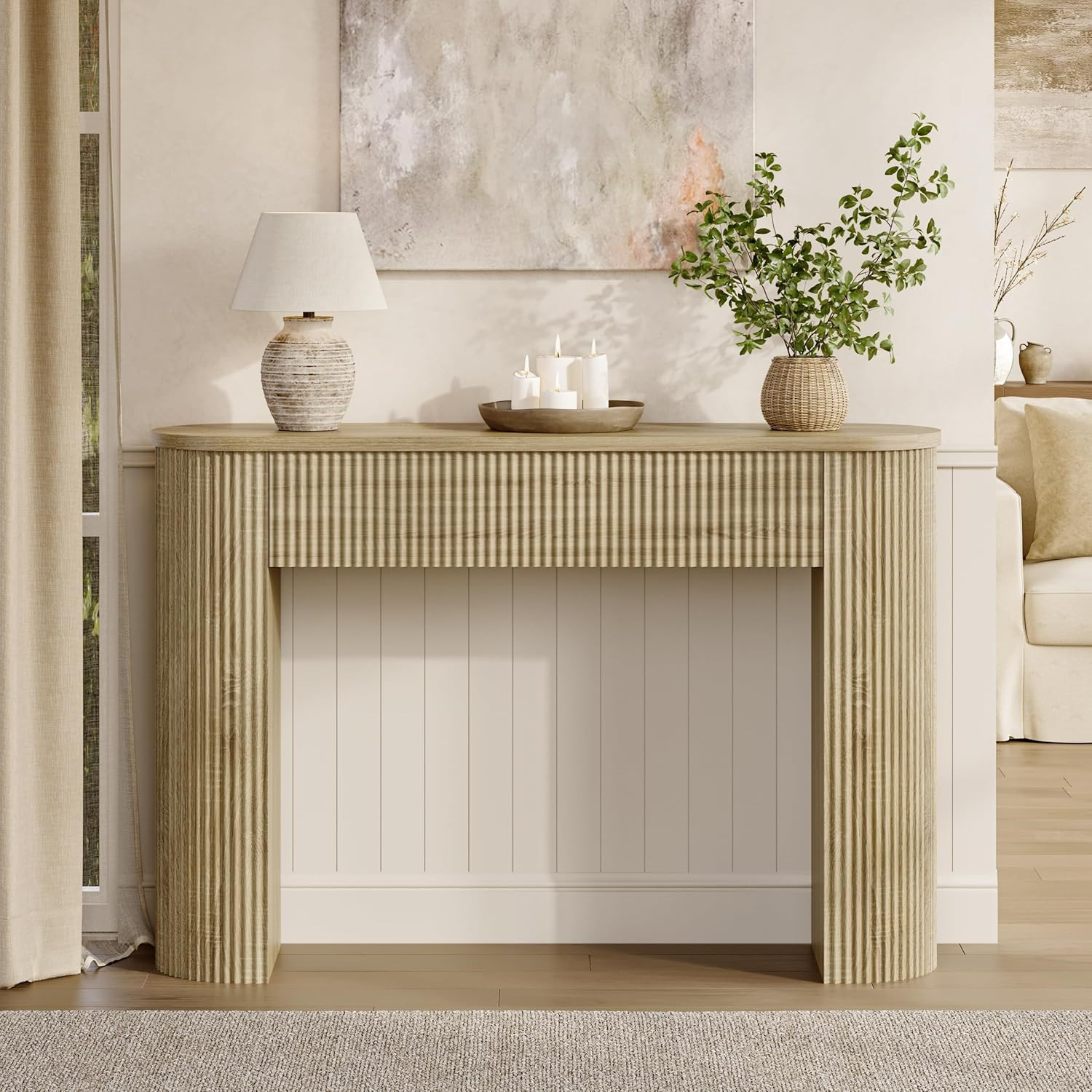 Amazon.com: MECHYIN 47" Console Table, Fluted Sofa Table with Sturdy Construction, Small Curved E... | Amazon (US)