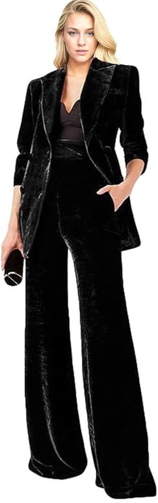 Velvet Womens Pant Suit Double Breasted Women Formal Tuxedos Business Suits for Work Christmas Ou... | Amazon (US)