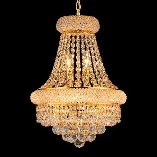 Crystal Chandeliers for Dining Room Light Fixtures Over Table, Empire Style K9 Crystal Chandelier for Living Room, 6 Lights Gold Luxury Lighting Fixtures for Bedroom Kitchen Island Entryway D15 Inch | Amazon (US)