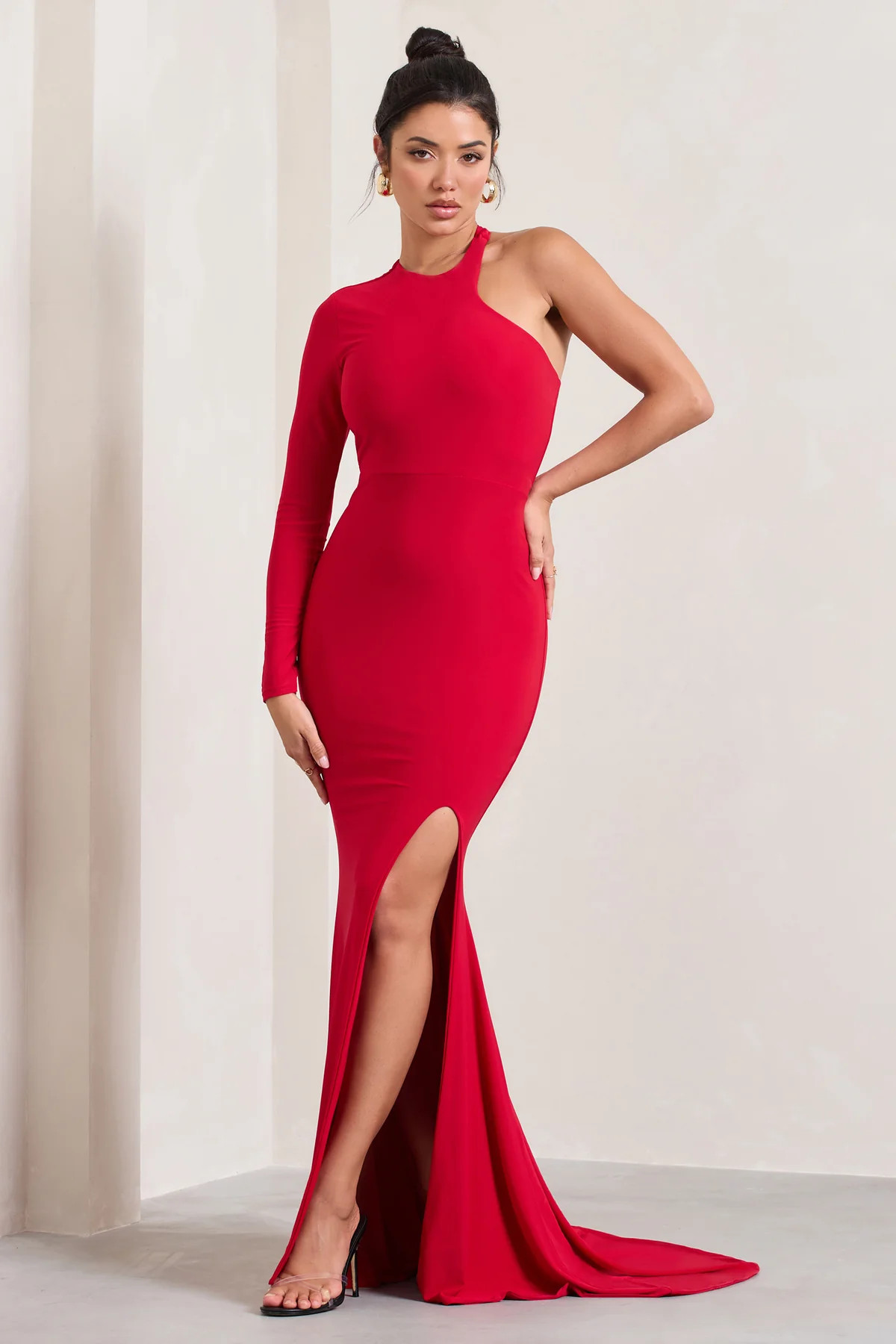 Toya | Red Asymmetric Split Maxi Dress | Club L London