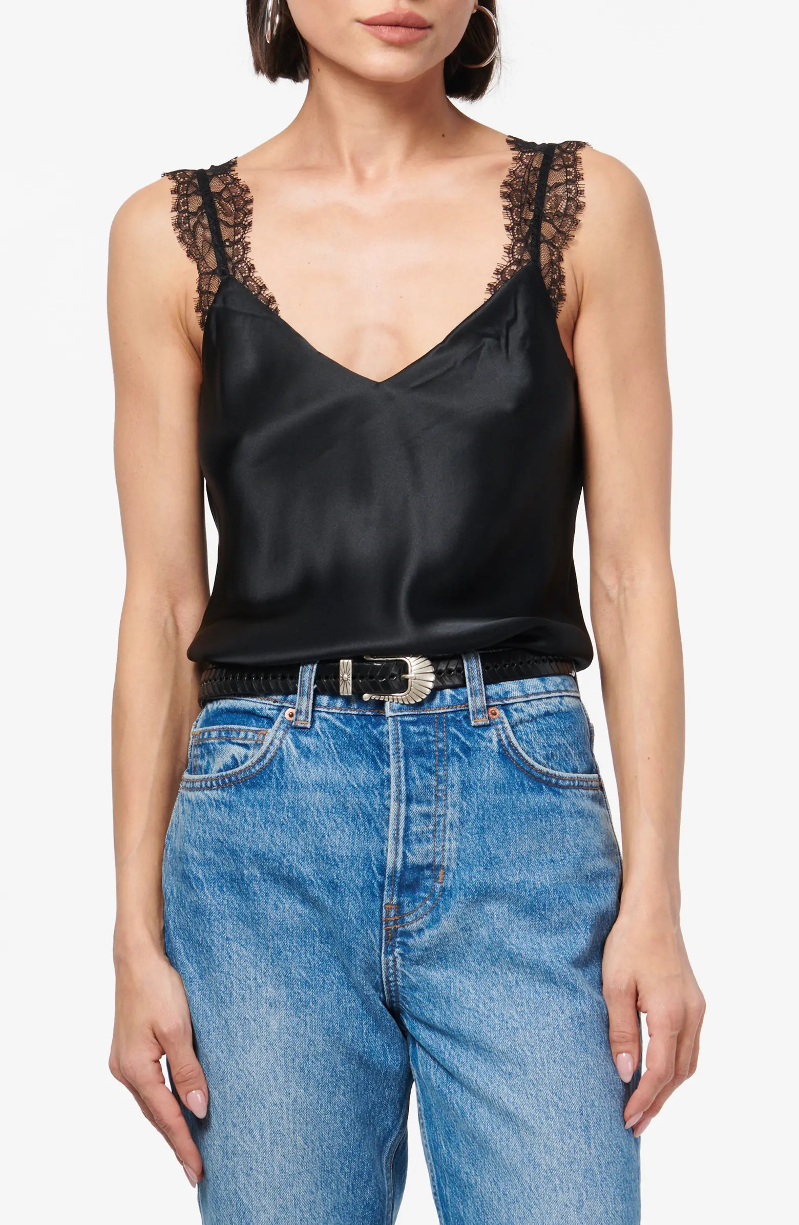 Marlo Lace Trim Silk Charmeuse Tank | Nordstrom