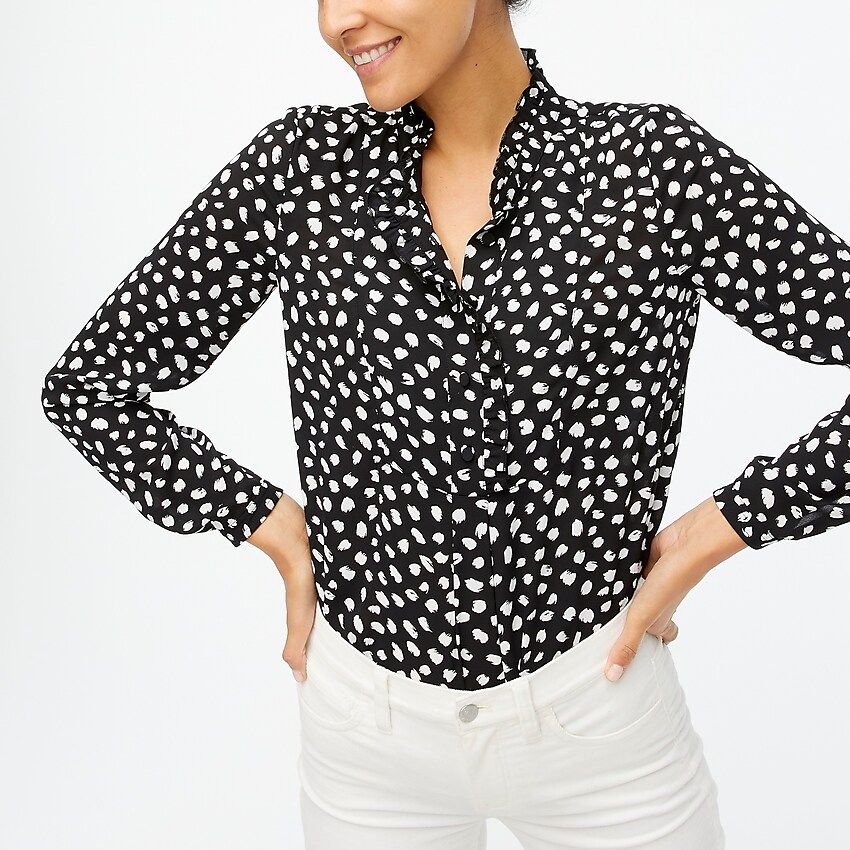 Printed long-sleeve top with ruffles | J.Crew Factory