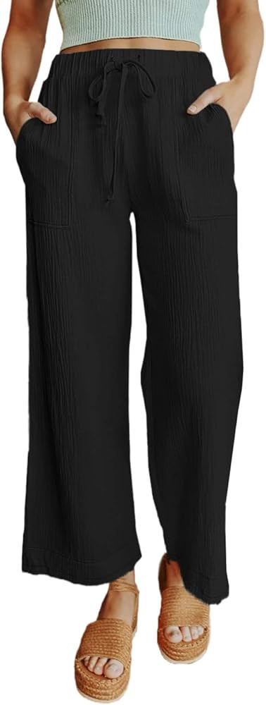 Acelitt Womens Wide Leg Palazzo Pants Casual High Waist Trousers | Amazon (US)
