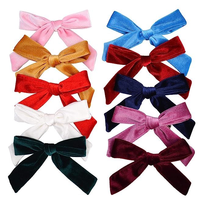 10PCS 6.3"Big Hair Bows Clip Velvet Bows Alligator Clips for Baby Girls Toddlers Teens Kids Ponyt... | Amazon (US)