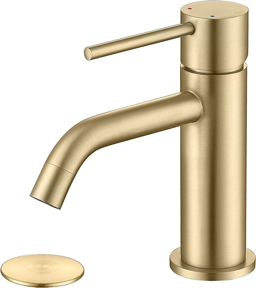 JXMMP Brushed Gold Bathroom Faucet, Single Handle Brass Sink Faucet Bathroom Single Hole with Pop... | Amazon (US)