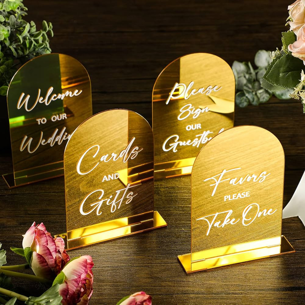 Woanger 4 Pcs Arch Acrylic Wedding Reception Signs with Stand Gold Gifts and Cards Sign with Hold... | Amazon (US)