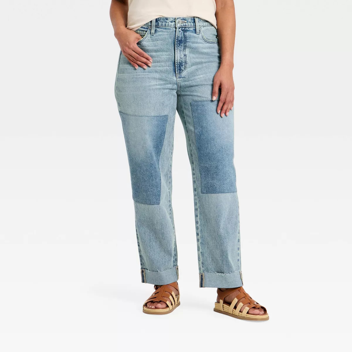 Women\u2019s High-Rise Patchwork Vintage Straight Cropped Jeans - Universal Thread\u2122 Medium W... | Target
