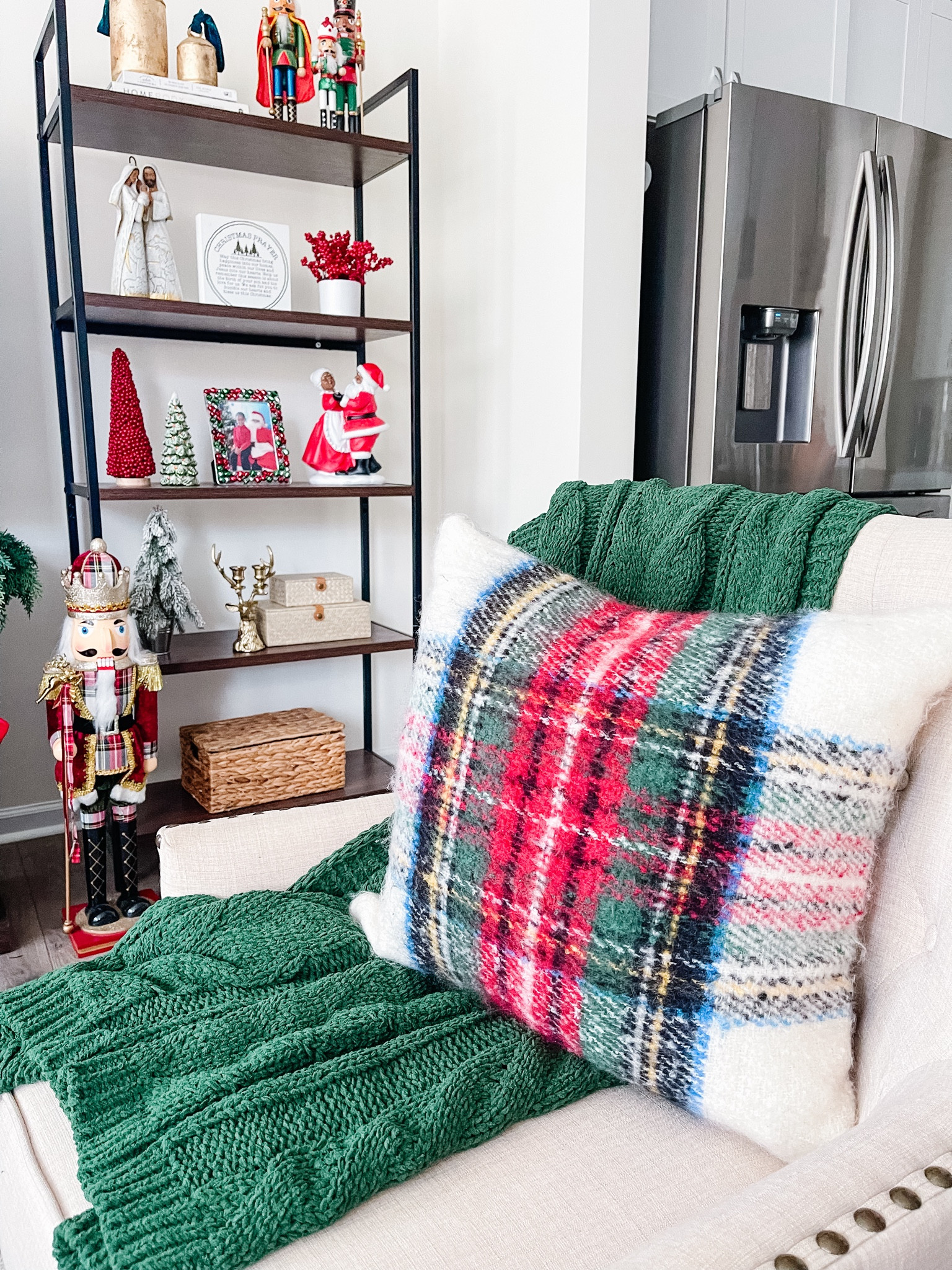 Red and green Christmas decor. Stewart plaid pillow with green cable knit throw blanket 

#LTKSeasonal #LTKhome #LTKHoliday