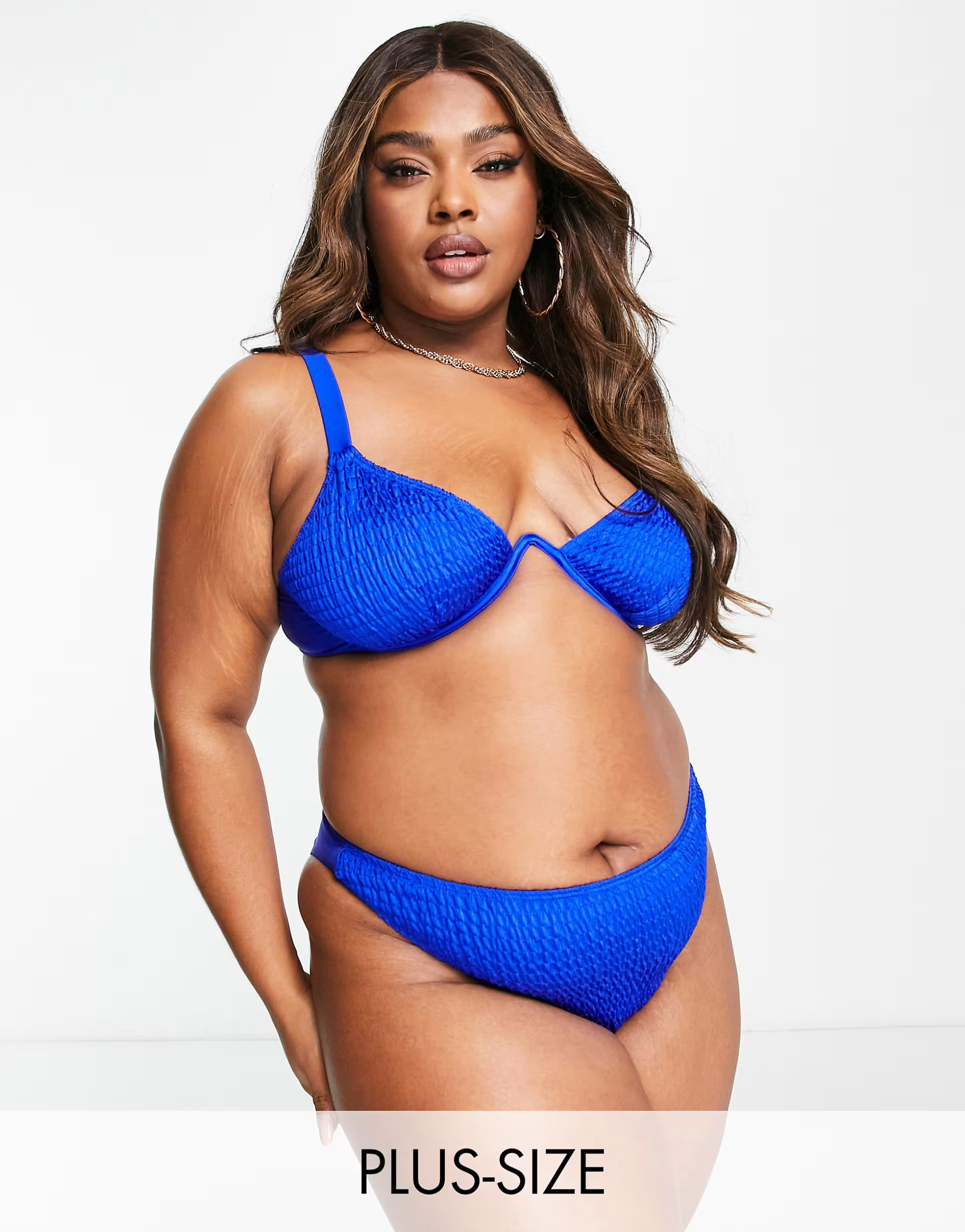 South Beach Curve Exclusive scrunch  underwire bikini top in blue | ASOS (Global)