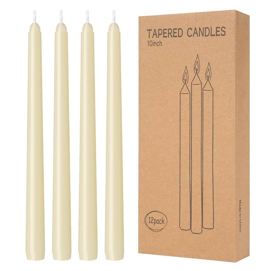 12 Pack Ivory Taper Candles 10 inch - Taper Candles Dripless, Smokeless, Unscented - 8 Hours Long... | Amazon (US)