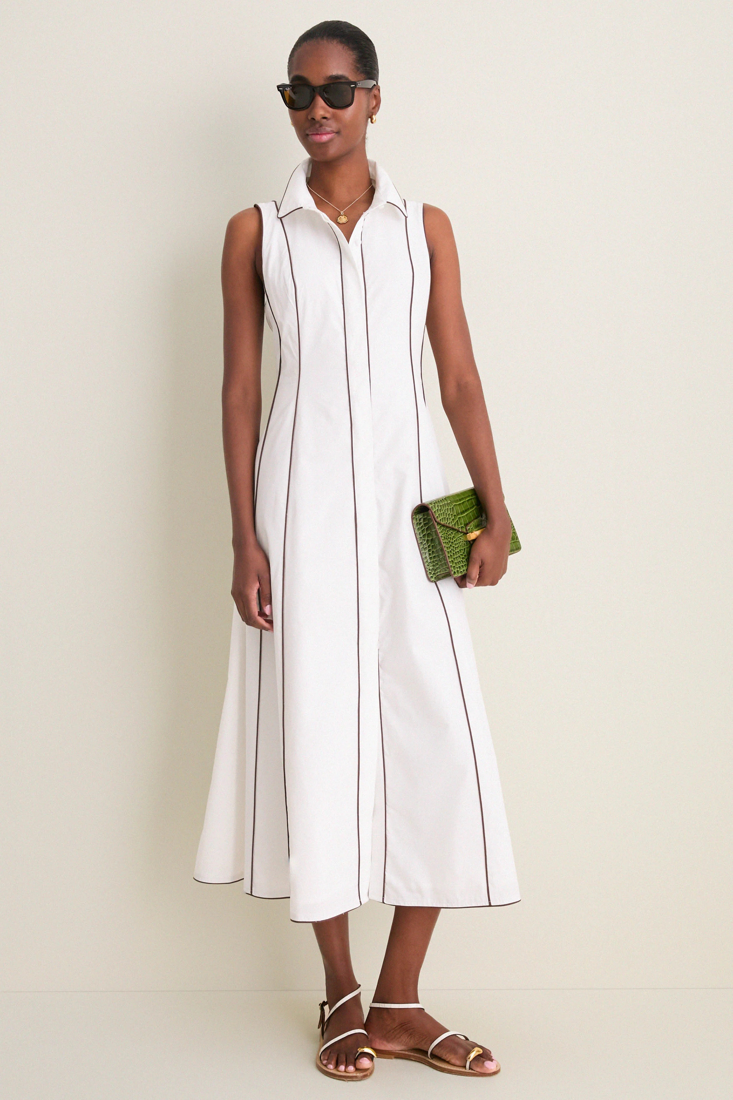White With Chestnut Piping Fontaine Dress | Tuckernuck (US)