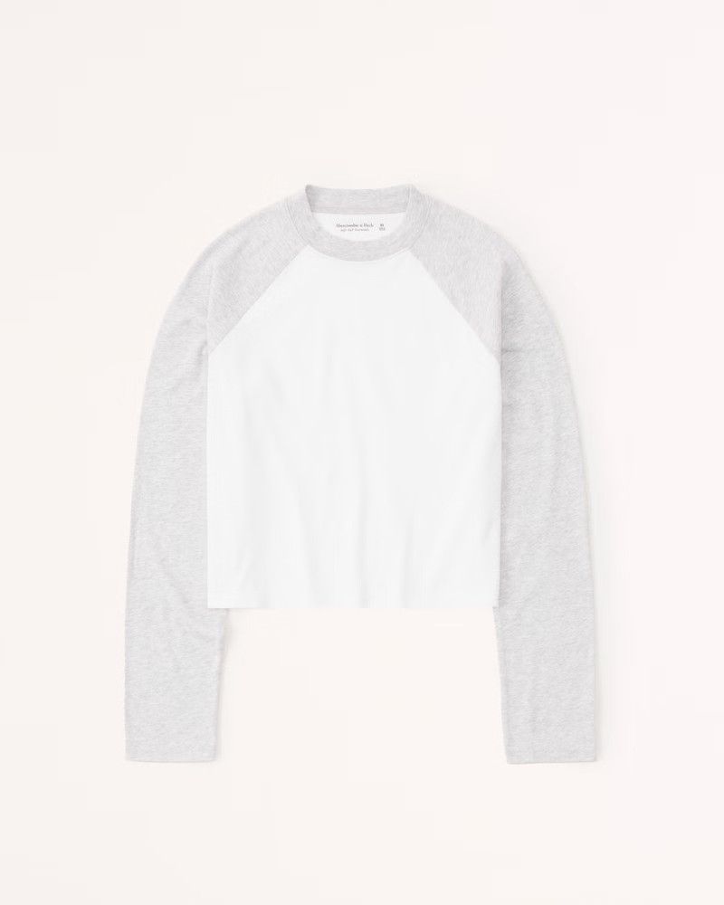 Cropped Long-Sleeve Crew Tee Grey Tee Tees Abercrombie Tee Grey Top Tops Summer Outfits | Abercrombie & Fitch (US)