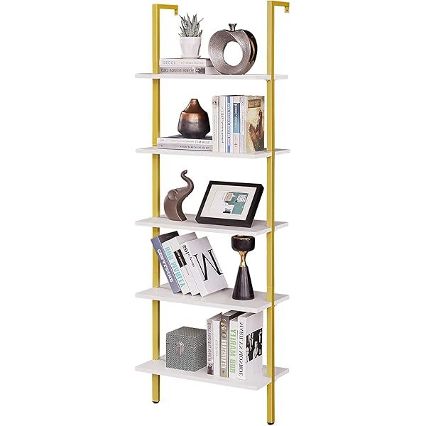 Nathan James Theo 5-Shelf Modern Bookcase, Open Wall Mount Ladder Bookshelf with Industrial Metal Fr | Amazon (US)
