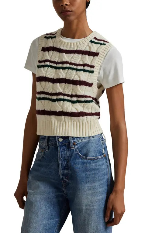 Polo Ralph Lauren Stripe Wool & Cashmere Cable Knit Sweater Vest in Authentic Cream Multi at Nordstrom, Size Large | Nordstrom