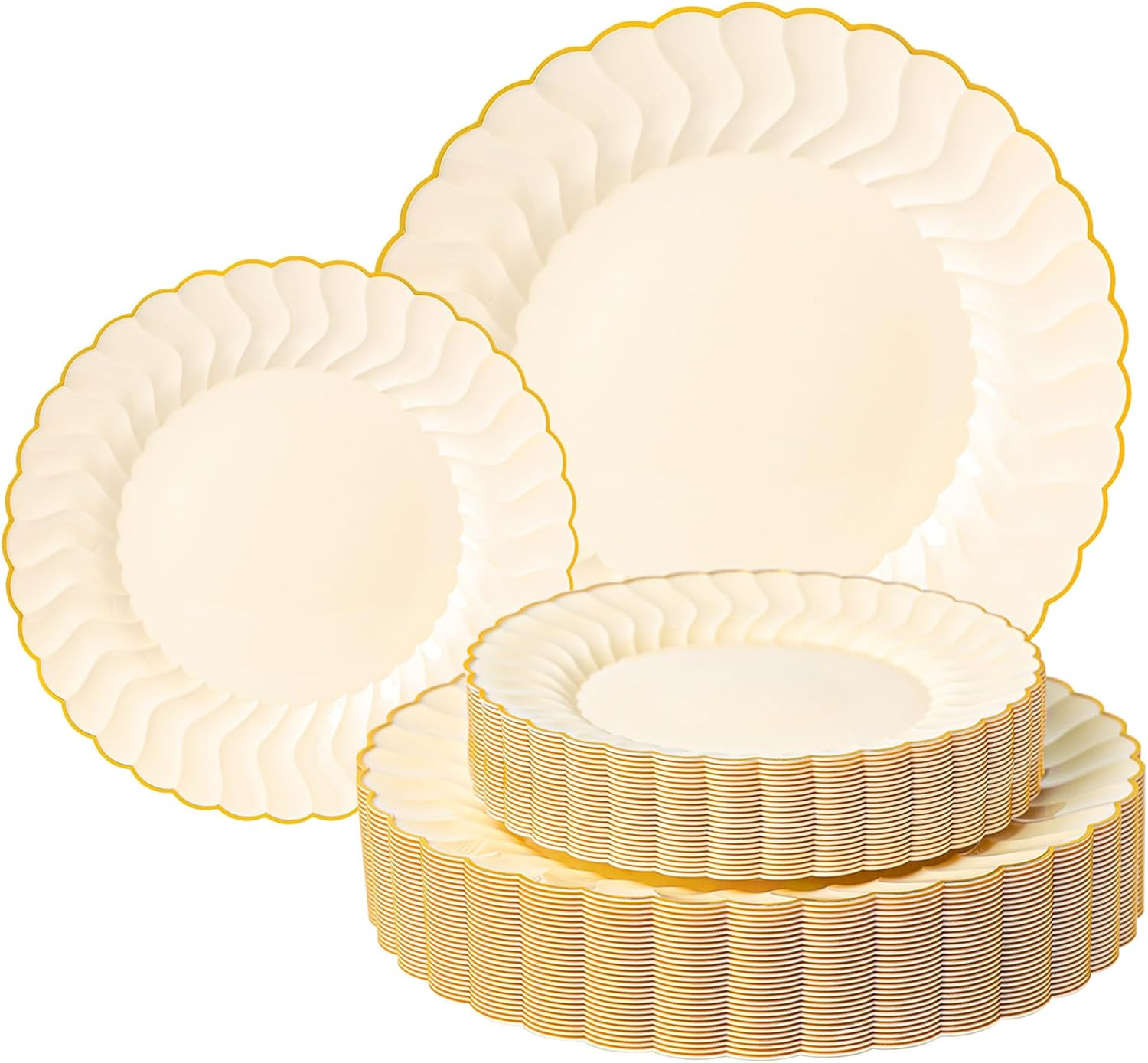 Lullaby 60PCS Light Yellow Scalloped Plastic Plates with Gold Rim for Party | Amazon (US)