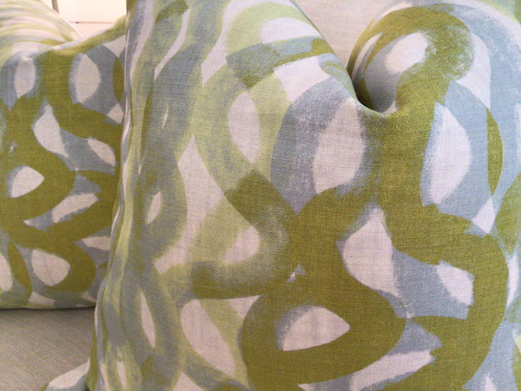 Christopher Farr in “Fathom” sage pillow covers | Etsy (US)