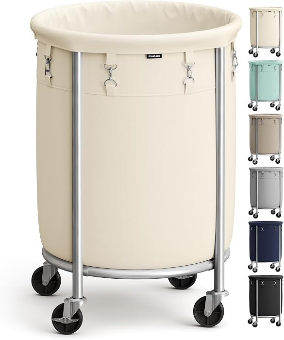 SONGMICS 29-Gallon (110 L) Laundry Basket with Wheels, Rolling Round Heavy-Duty Laundry Hamper Ca... | Amazon (US)