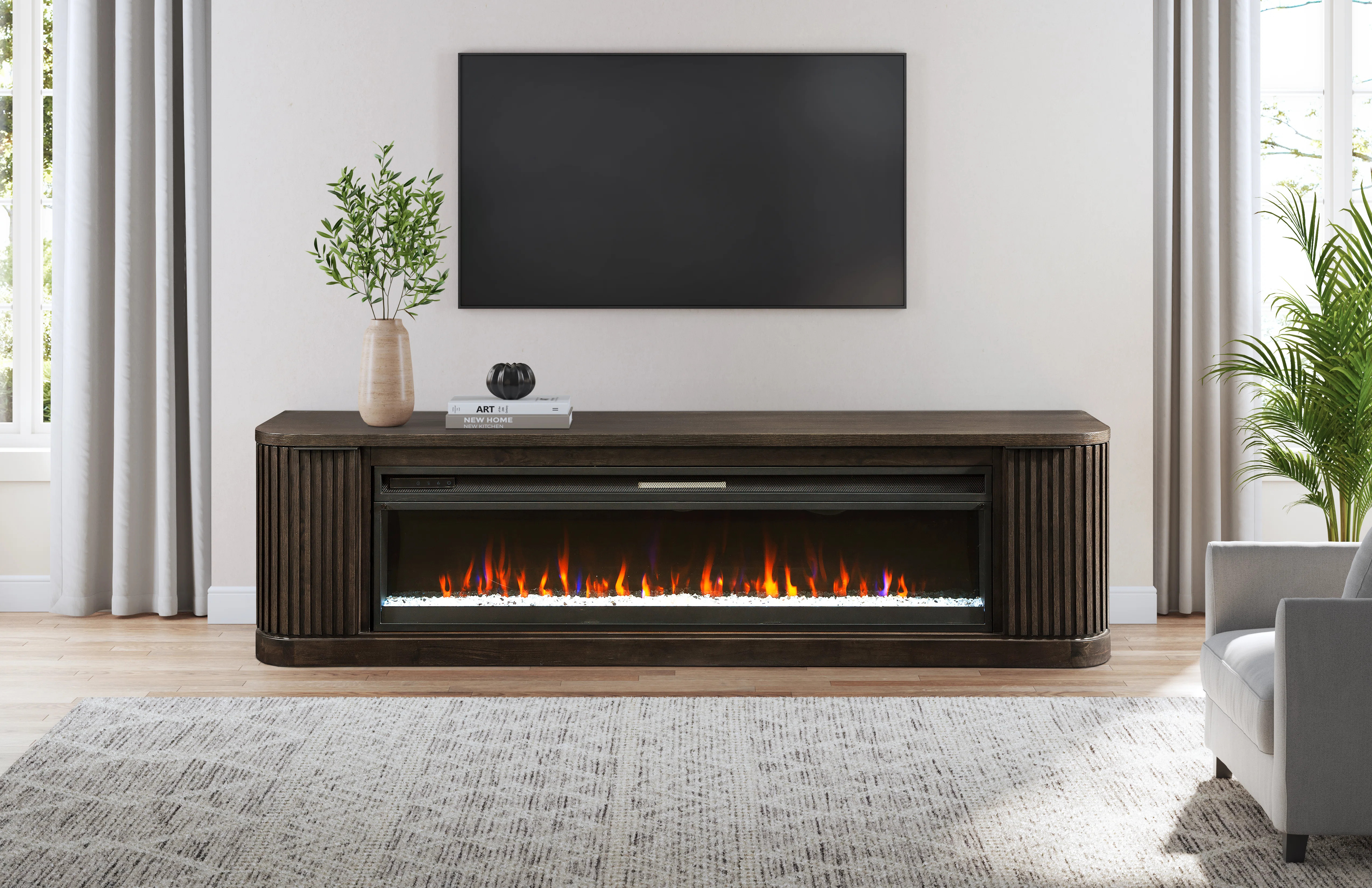 Contemporary Fireplace Console, Entertainment Storage, TV Stand, Fully Assembled, Brown | Wayfair North America