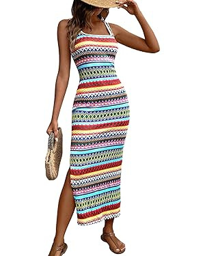 PRETTYGARDEN Maxi Dresses for Women 2024 Summer Casual Tank Dress Fitted Tight Square Neck Beach ... | Amazon (US)