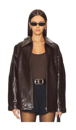 Free People Sloane Faux Leather Jacket in Chocolate. - size XS | Revolve Clothing (Global)