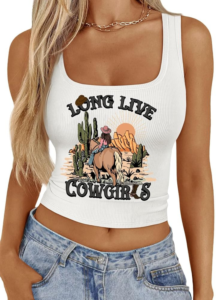 Sleeveless Cowgirl Crop Top for Women Summer Western Tank Tops Rodeo Cowboy Graphic Shirts Chic C... | Amazon (US)