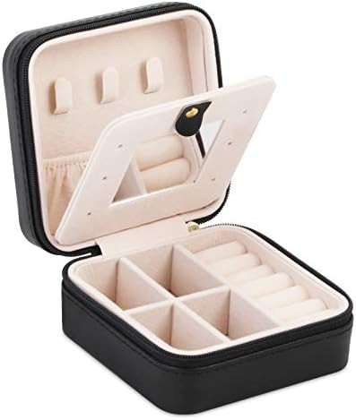 A&A Jewelry Organizer Travel Box - Portable Mirror Jewelry Storage Case Black | Amazon (US)