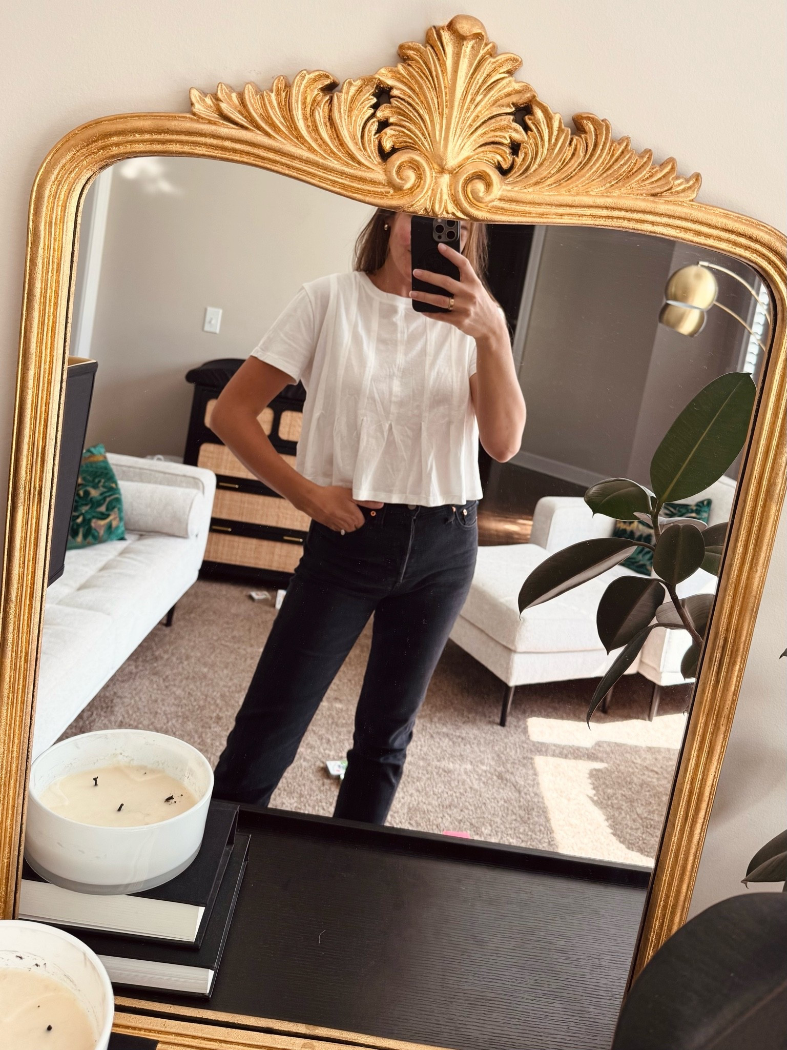Cute, loose fitting peplum tee (wearing a small)
Black high waisted Levi’s (wearing a 27)
Black slides; linked. TTS

#LTKmomlife #LTKSaleAlert #LTKootd