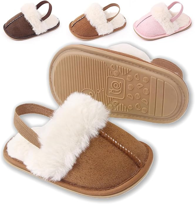 Infant Baby Boys Girls Slippers, Soft Flexible Sole Non-Slip Newborn Crib Shoes with Faux Fur,Lig... | Amazon (US)