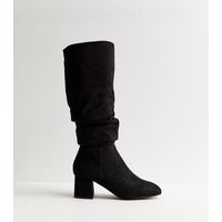 Women's Black Faux Suede Ruched Knee High Boots Vegan New Look | New Look (UK)