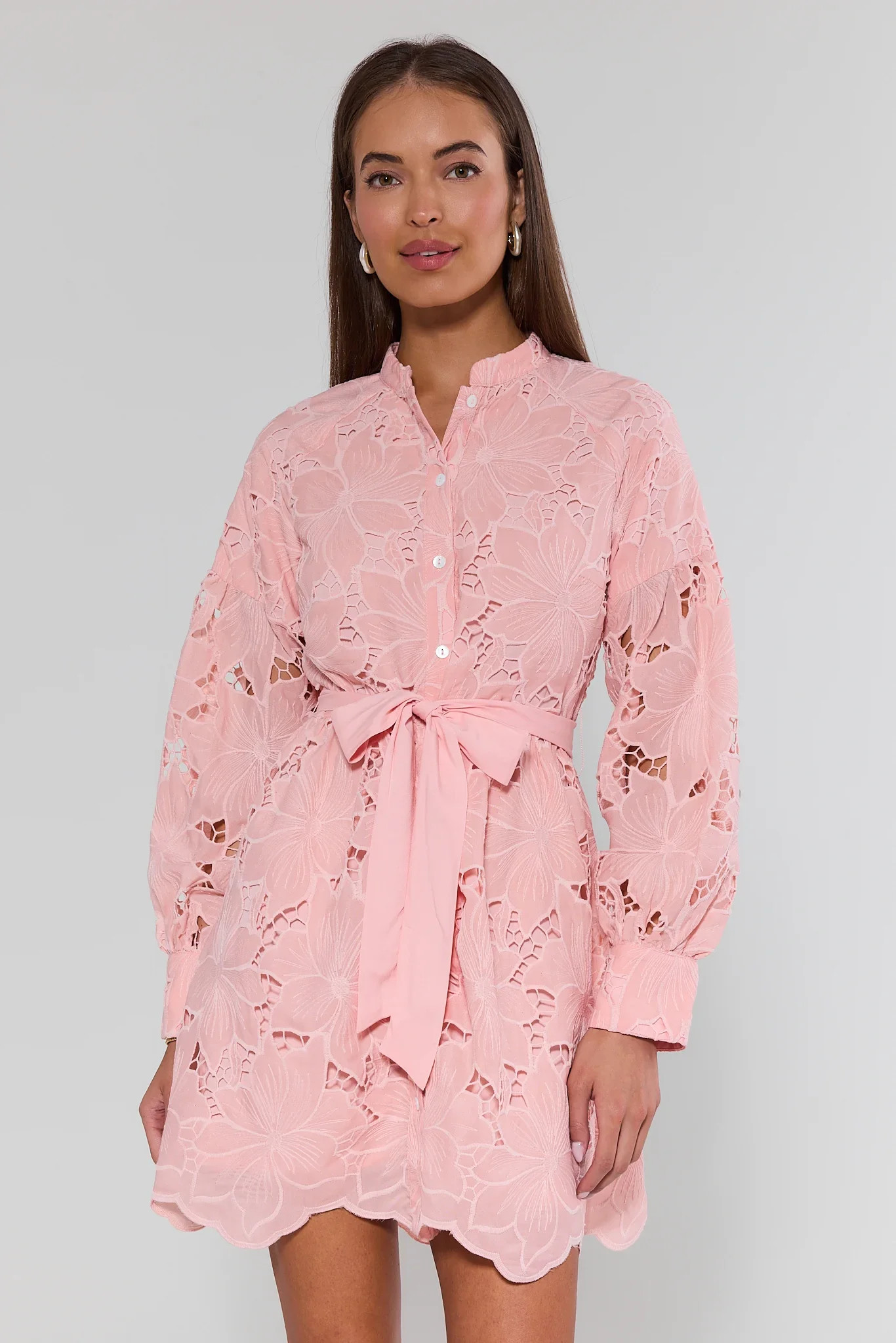 Pink Eyelet Button Up Short Dress | Avara