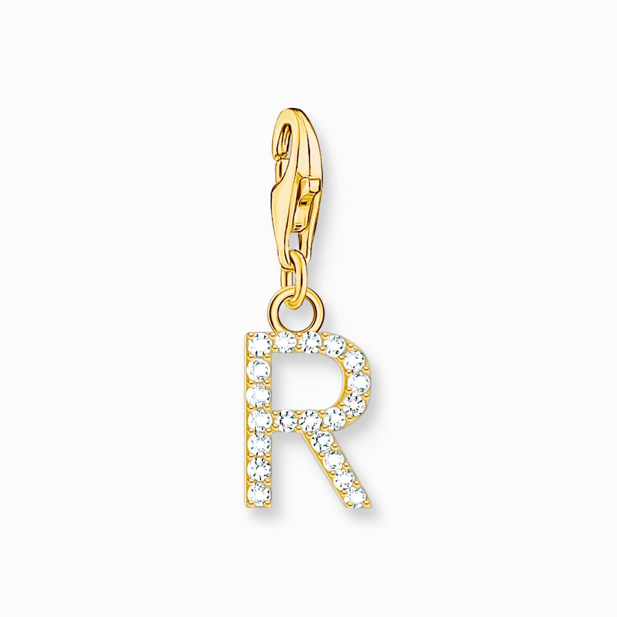Charm-Anhänger Buchstabe R mit weißen Steinen vergoldet | THOMAS SABO (DE)