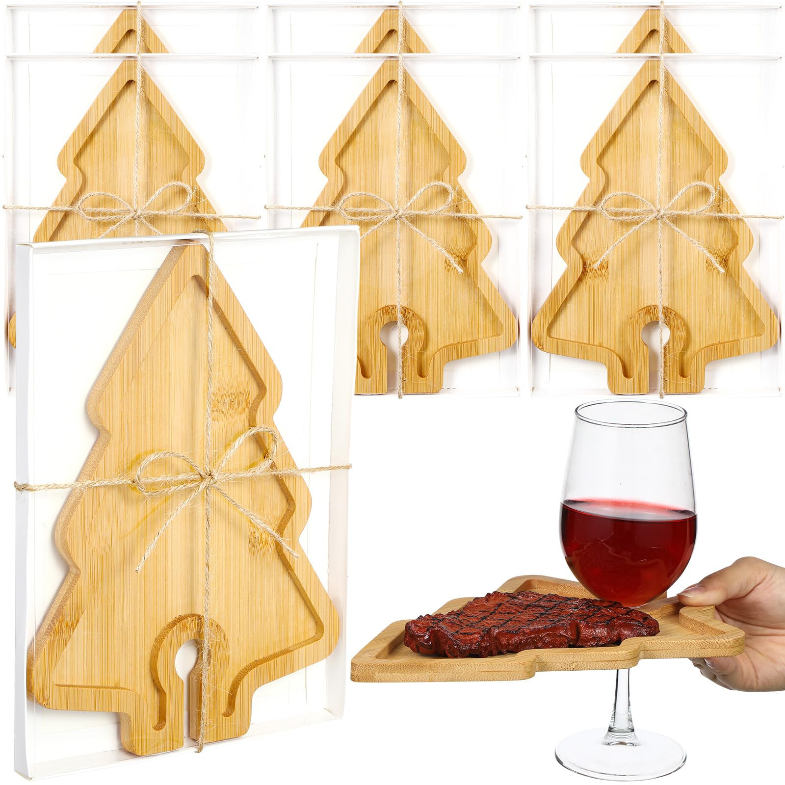 Roshtia 6 Set Christmas Wine Appetizer Plates Wood Bamboo Mini Charcuterie Boards with Wine Glass... | Amazon (US)