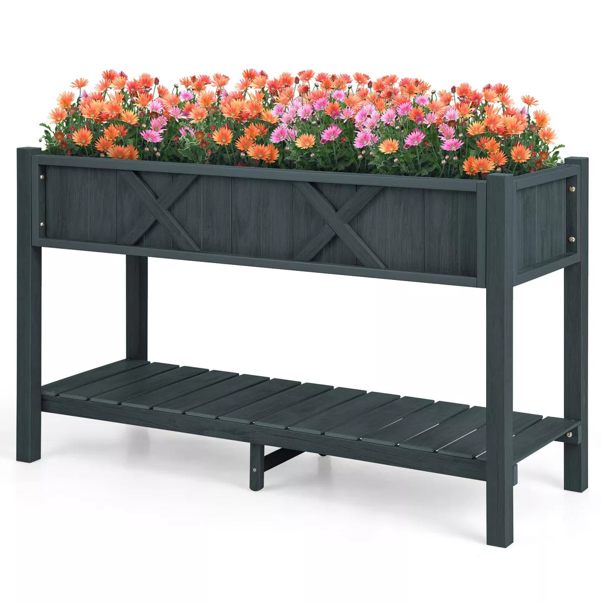 Costway HIPS Raised Garden Bed Poly Wood Elevated Planter Box with Legs, Storage Shelf Black | Target