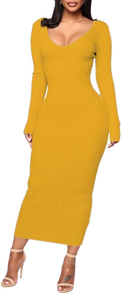 SheKiss Women's Off Shoulder Long Sleeves Bodycon Sweater Dress Sexy Knit Slim Cardigans | Amazon (US)