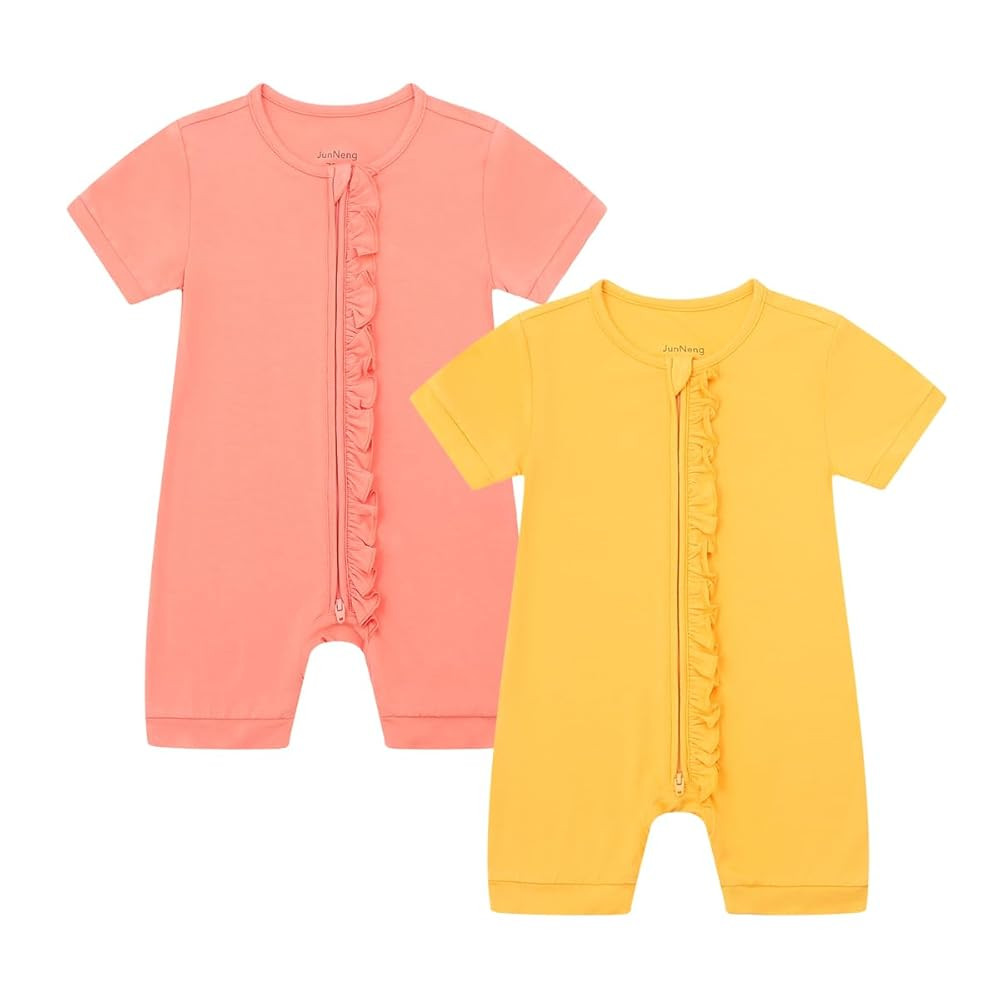 JunNeng Baby Boy Girl 2 Pack Rayon of Bamboo Summer Sleeper Infant Soft Short Sleeve Zipper Footl... | Amazon (US)