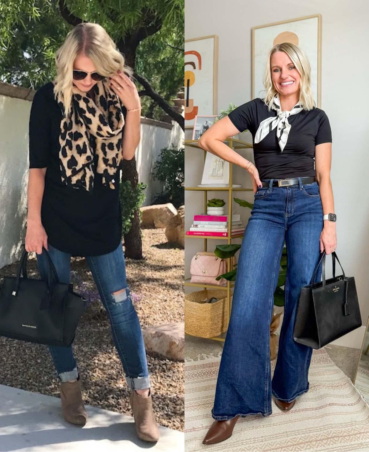 What I wore then vs. what I wear now! I updated this look I wore in the fall to of 2017. 
Top- small
Jeans- 25/regular