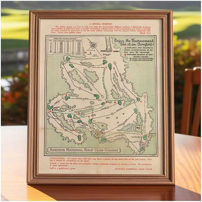 Vintage Augusta National Wall Art Course Map 1954 Golf Decor - Golf Poster Augusta Map Golf Wall ... | Amazon (US)