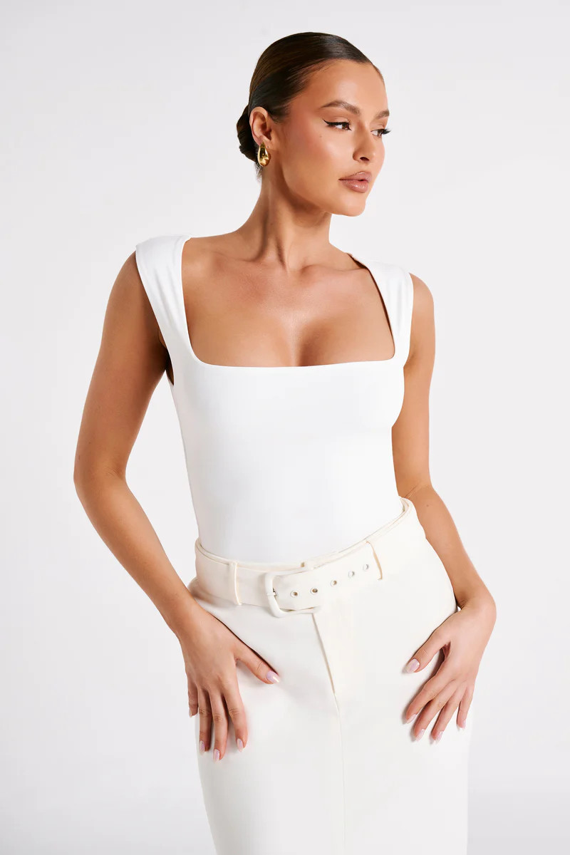 Linley Recycled Nylon Long Line Top - White | MESHKI US