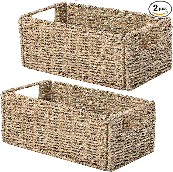 Vagusicc Wicker Storage Basket, Set of 2 Hand-Woven Storage Baskets for Organizing, Small Wicker ... | Amazon (US)