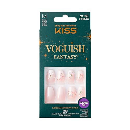 KISS Voguish Fantasy Glue-On Nails, Warm Hugs, White, Medium Size, Coffin Shape, 28 Nails, 2g glue, 1 Manicure Stick, 1 Mini File | Amazon (US)