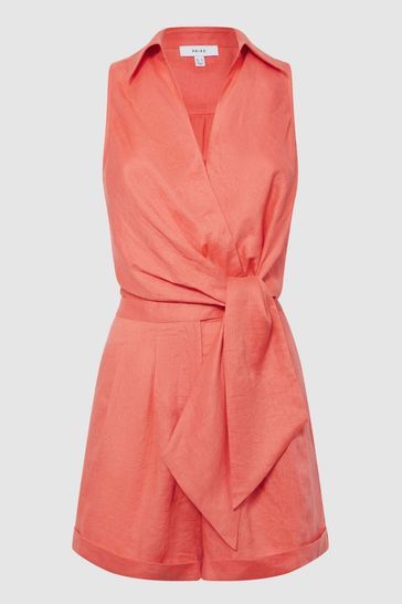 Sleeveless Linen Playsuit | Reiss UK