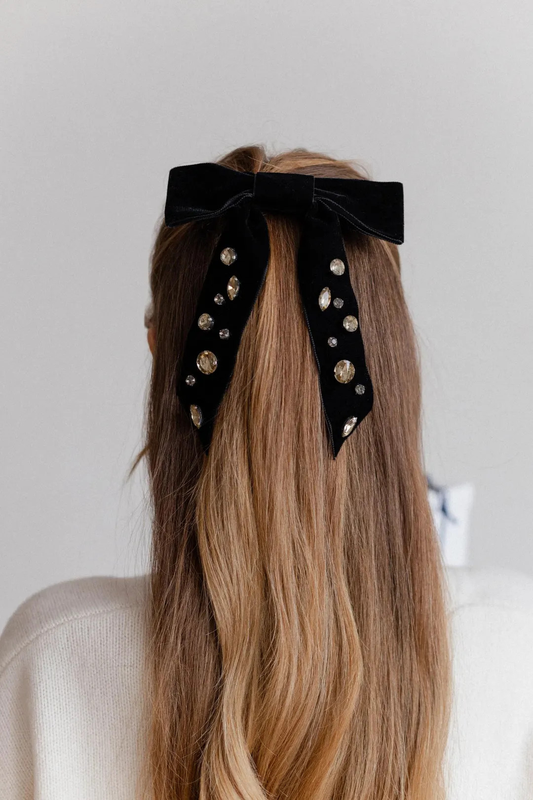 Black Velvet Crystal Hair Bow, Beaded Hair Bow, Christmas Hair Bow, Trendy Hair Bow - Etsy | Etsy (US)