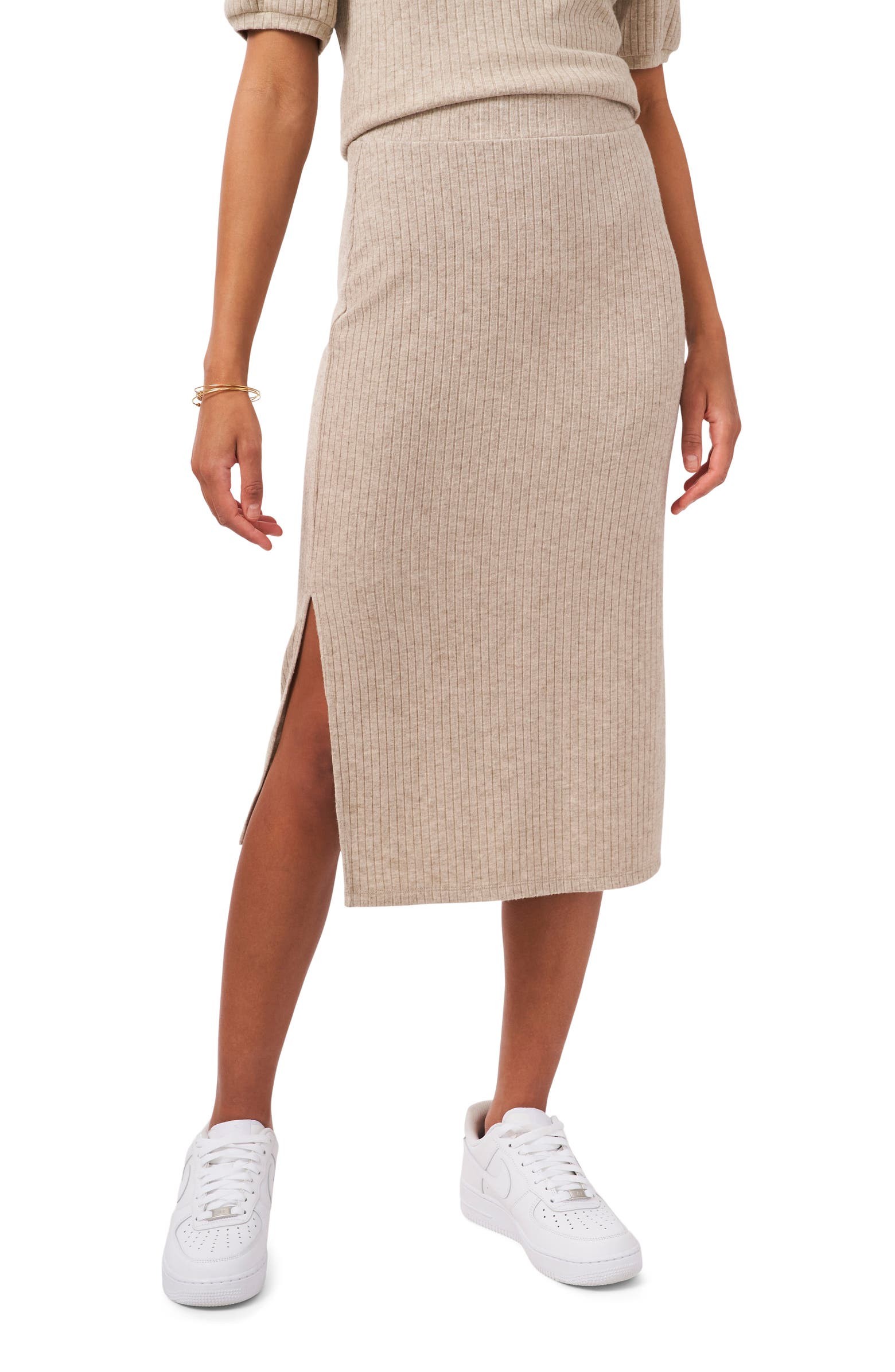 Rib Knit Side Slit Midi Pencil Skirt | Nordstrom