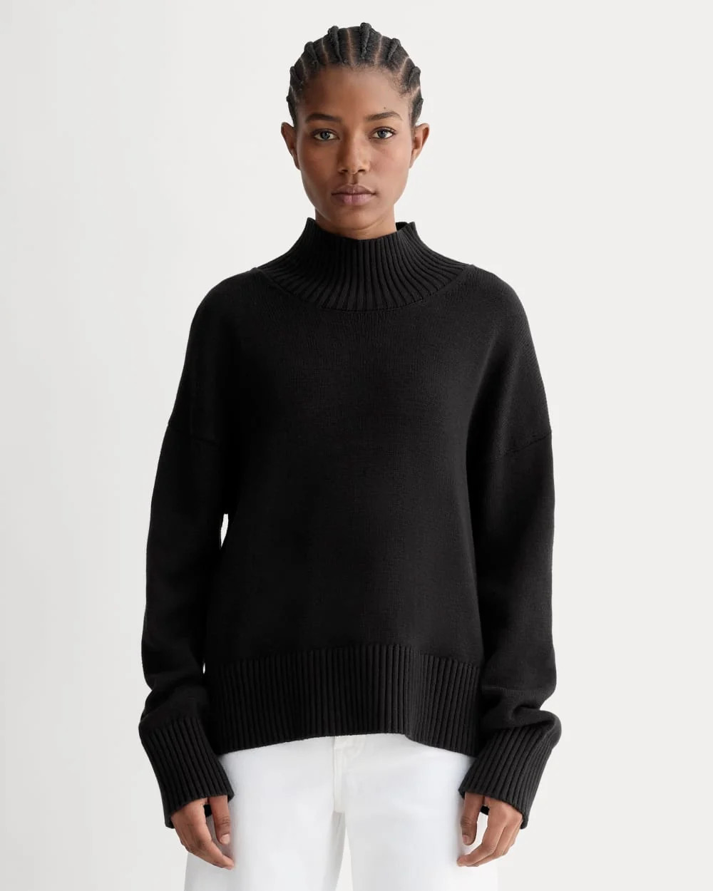 Everlane Boxy Turtleneck Sweater, Everyday Cotton, Black, Size Medium | Everlane