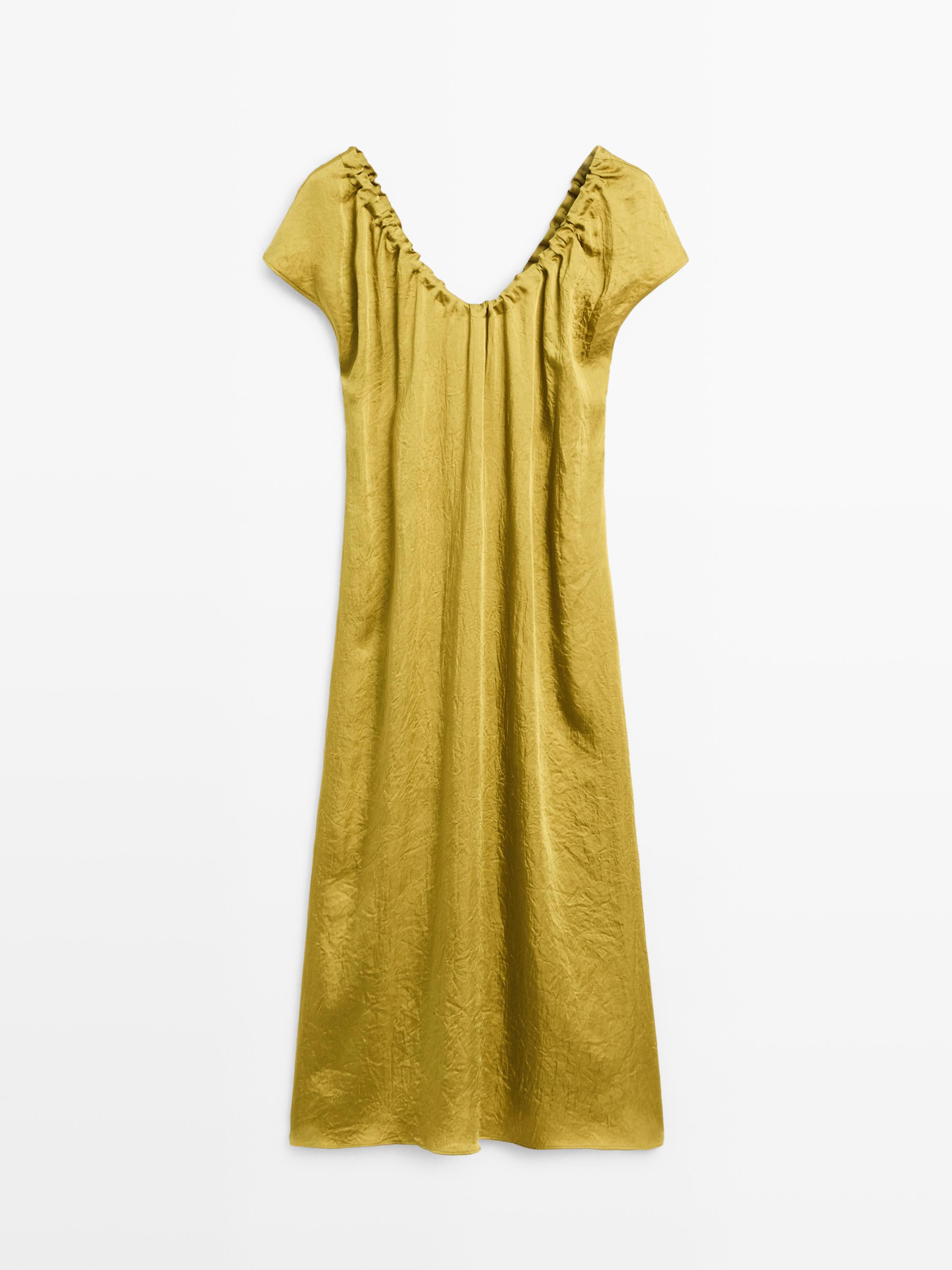 Satin midi dress with gathered detail | Massimo Dutti US