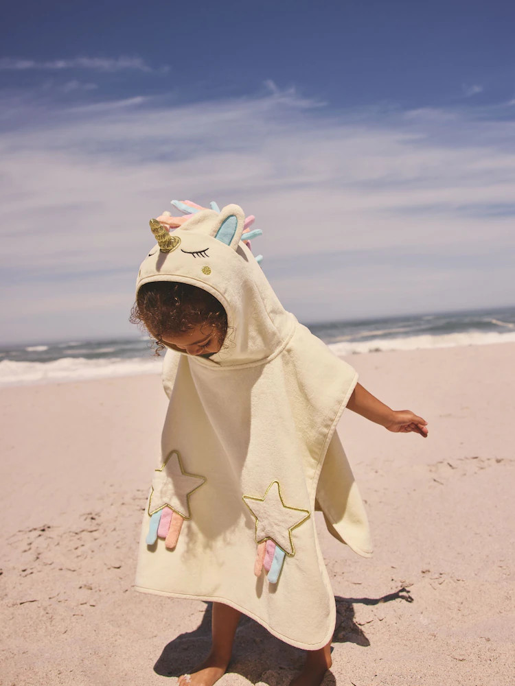Ecru White Unicorn Towelling Poncho (9mths-10yrs) | Next US