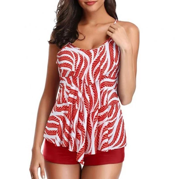 Maxcozy Women Tankini Swimsuits Two Piece Tummy Control Bathing Suits Ruffle Swim Tank Top with B... | Walmart (US)