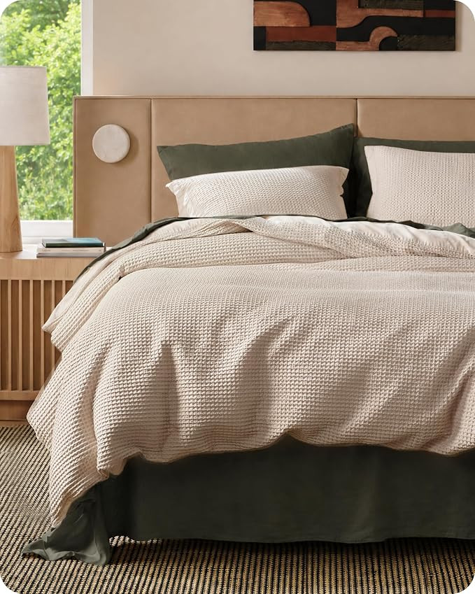 Bedsure Cotton Duvet Cover Queen Size - 100% Cotton Waffle Weave Beige Duvet Cover Queen Size, Pu... | Amazon (US)