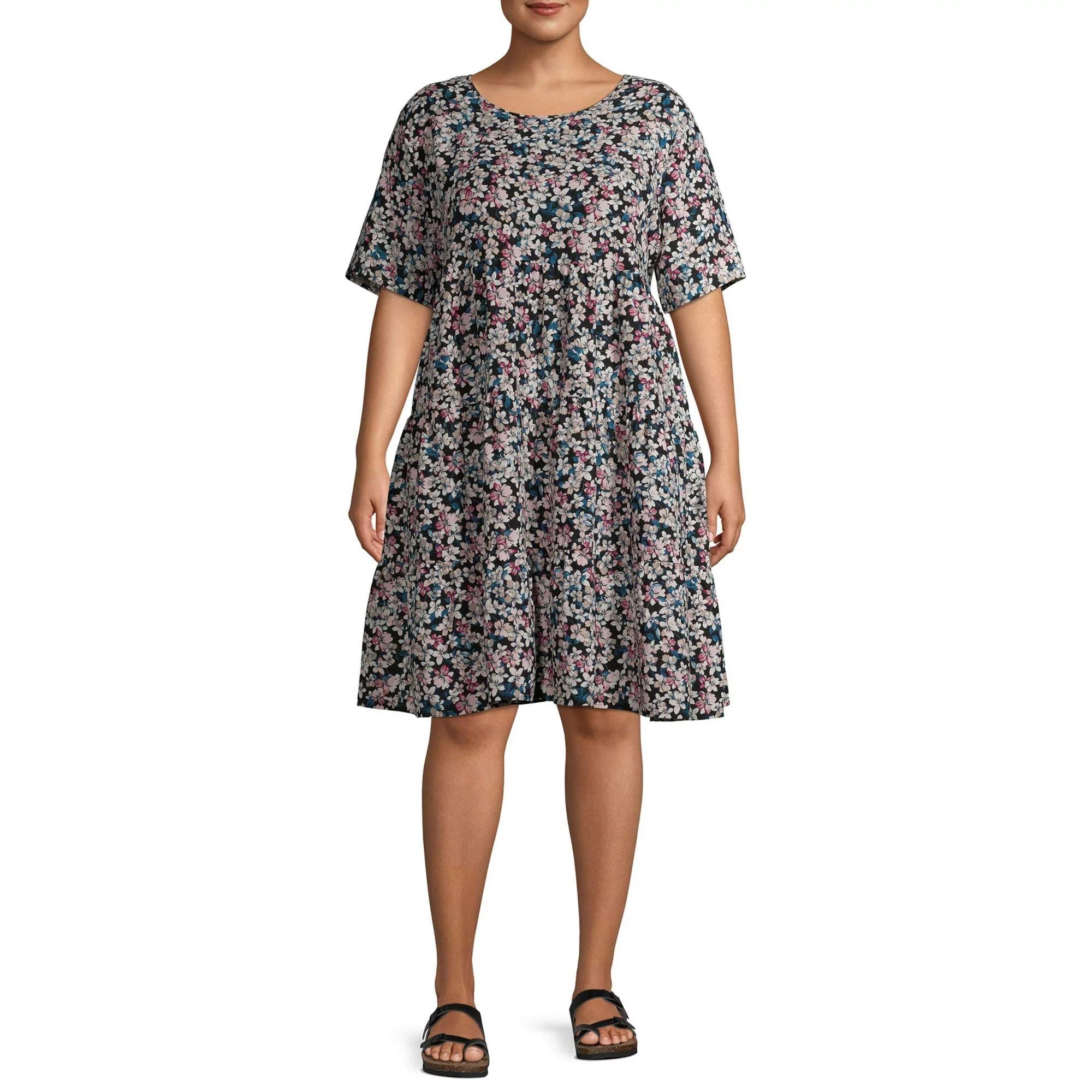 Terra & Sky Women's Plus Size Short Sleeve Tiered Dress | Walmart (US)