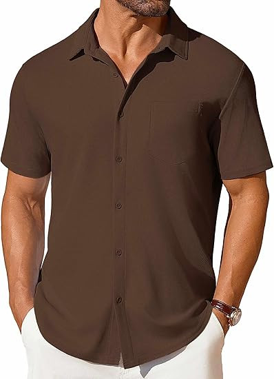 COOFANDY Men's Short Sleeve Button Down Shirt Casual Summer Beach Shirts Waffle Knit Shirt Wrinkl... | Amazon (US)